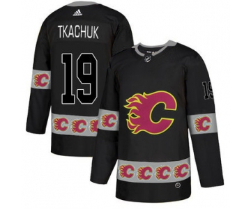 Men's Calgary Flames #19 Matthew Tkachuk Black Team Logos Fashion Adidas Jersey