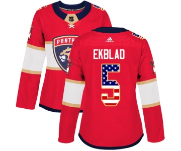 Adidas Florida Panthers #5 Aaron Ekblad Red Home Authentic USA Flag Women's Stitched NHL Jersey