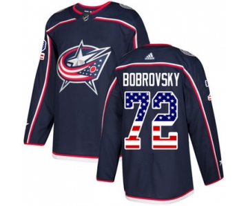 Adidas Blue Jackets #72 Sergei Bobrovsky Navy Blue Home Authentic USA Flag Stitched Youth NHL Jersey