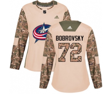 Adidas Columbus Blue Jackets #72 Sergei Bobrovsky Camo Authentic 2017 Veterans Day Women's Stitched NHL Jersey