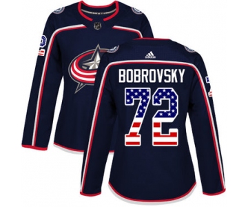 Adidas Columbus Blue Jackets #72 Sergei Bobrovsky Navy Blue Home Authentic USA Flag Women's Stitched NHL Jersey