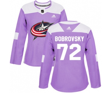 Adidas Columbus Blue Jackets #72 Sergei Bobrovsky Purple Authentic Fights Cancer Women's Stitched NHL Jersey