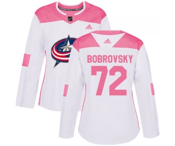 Adidas Columbus Blue Jackets #72 Sergei Bobrovsky White Pink Authentic Fashion Women's Stitched NHL Jersey