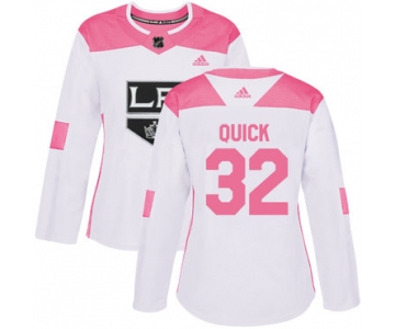 Adidas Los Angeles Kings #32 Jonathan Quick White Pink Authentic Fashion Women's Stitched NHL Jersey