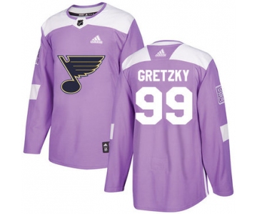 Adidas Blues #99 Wayne Gretzky Purple Authentic Fights Cancer Stitched NHL Jersey