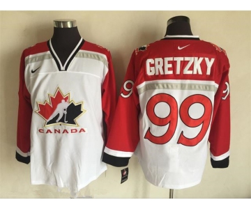 Men's 1998 Team Canada #99 Wayne Gretzky White Nike Olympic Throwback Stitched Hockey Jersey