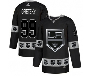 Men's Los Angeles Kings #99 Wayne Gretzky Black Team Logos Fashion Adidas Jersey