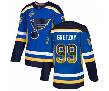 Men's St. Louis Blues #99 Wayne Gretzky Blue Home Authentic Drift Fashion 2019 Stanley Cup Final Bound Stitched Hockey Jersey