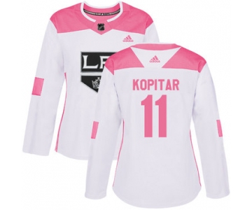 Adidas Los Angeles Kings #11 Anze Kopitar White Pink Authentic Fashion Women's Stitched NHL Jersey