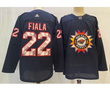 Men's Minnesota Wild #22 Kevin Fiala 2022 Navy Native American Heritage Day Stitched Jersey