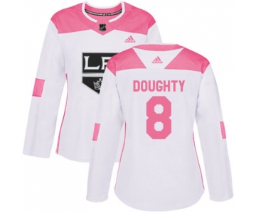 Adidas Los Angeles Kings #8 Drew Doughty White Pink Authentic Fashion Women's Stitched NHL Jersey