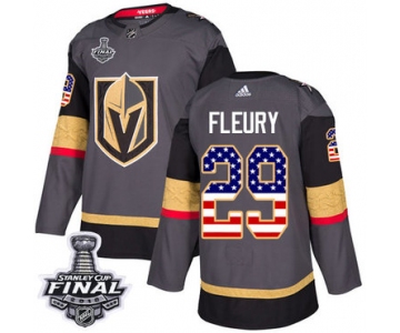 Adidas Golden Knights #29 Marc-Andre Fleury Grey Home Authentic USA Flag 2018 Stanley Cup Final Stitched NHL Jersey