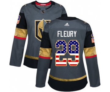 Adidas Vegas Golden Knights #29 Marc-Andre Fleury Grey Home Authentic USA Flag Women's Stitched NHL Jersey