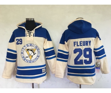 Men's Pittsburgh Penguins #29 Marc-Andre Fleury Cream Stitched NHL Old Time Hockey Hoodie