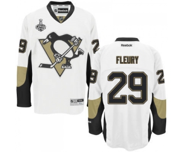 Men's Pittsburgh Penguins #29 Marc-Andre Fleury White Road 2017 Stanley Cup NHL Finals Patch Jersey