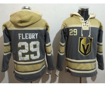 Men's Vegas Golden Knights #29 Marc-Andre Fleury Grey Gold Name & Number Pullover NHL Hoodie