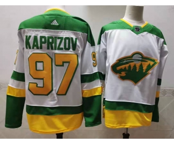 Men's Minnesota Wild #97 Kirill Kaprizov 2021 White Retro Stitched NHL Jersey