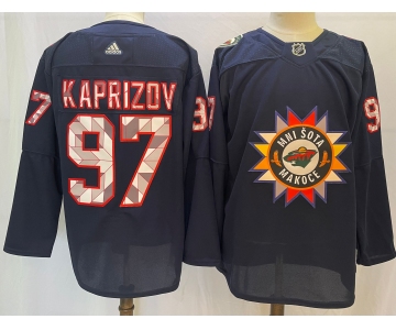 Men's Minnesota Wild #97 Kirill Kaprizov 2022 Navy Native American Heritage Day Stitched Jersey