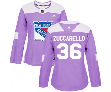 Adidas New York Rangers #36 Mats Zuccarello Purple Authentic Fights Cancer Women's Stitched NHL Jersey