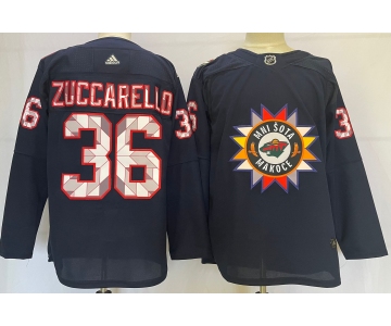 Men's Minnesota Wild #36 Mats Zuccarello 2022 Navy Native American Heritage Day Stitched Jersey