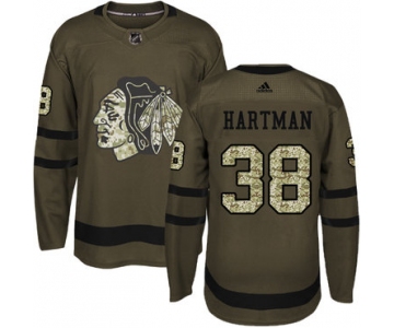 Adidas Blackhawks #38 Ryan Hartman Green Salute to Service Stitched Youth NHL Jersey