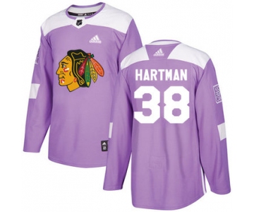 Adidas Blackhawks #38 Ryan Hartman Purple Authentic Fights Cancer Stitched Youth NHL Jersey