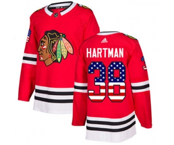 Adidas Blackhawks #38 Ryan Hartman Red Home Authentic USA Flag Stitched Youth NHL Jersey