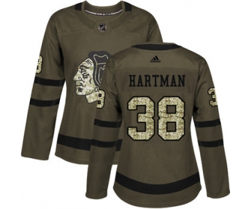 Adidas Chicago Blackhawks #38 Ryan Hartman Green Salute to Service Women's Stitched NHL Jersey