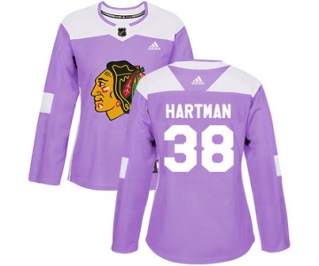 Adidas Chicago Blackhawks #38 Ryan Hartman Purple Authentic Fights Cancer Women's Stitched NHL Jersey