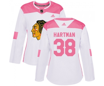 Adidas Chicago Blackhawks #38 Ryan Hartman White Pink Authentic Fashion Women's Stitched NHL Jersey