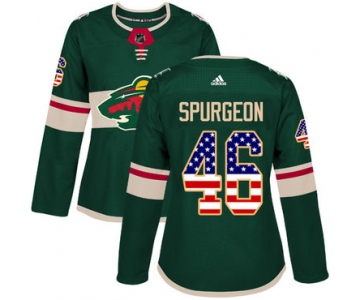 Adidas Minnesota Wild #46 Jared Spurgeon Green Home Authentic USA Flag Women's Stitched NHL Jersey