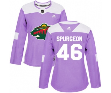Adidas Minnesota Wild #46 Jared Spurgeon Purple Authentic Fights Cancer Women's Stitched NHL Jersey