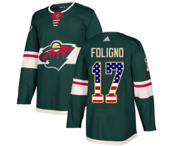 Adidas Wild #17 Marcus Foligno Green Home Authentic USA Flag Stitched NHL Jersey