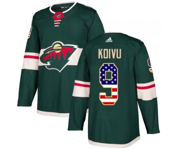 Adidas Wild #9 Mikko Koivu Green Home Authentic USA Flag Stitched NHL Jersey