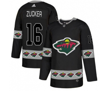 Men's Minnesota Wild #16 Jason Zucker Black Team Logos Fashion Adidas Jersey