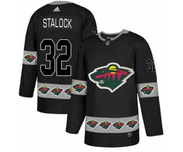 Men's Minnesota Wild #32 Alex Stalock Black Team Logos Fashion Adidas Jersey