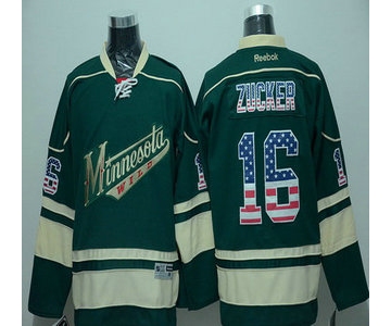 Minnesota Wild #16 Jason Zucker Green USA Flag Hockey Jersey