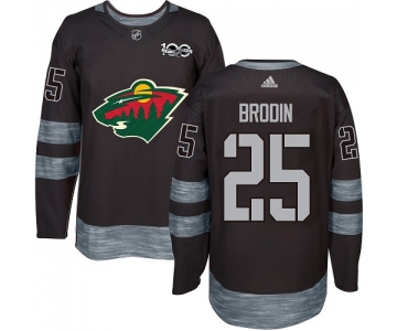 Wild #25 Jonas Brodin Black 1917-2017 100th Anniversary Stitched NHL Jersey