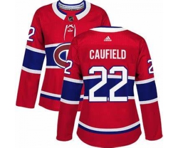 Adidas Montreal Canadiens #22 Cole Caufield Red Home Authentic Women's Stitched NHL Jersey