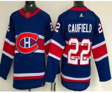 Youth Montreal Canadiens #22 Cole Caufield Blue 2021 Reverse Retro Authentic Jersey