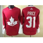 2016 IIHF Team Canada Men's #31 Carey Price Red adidas Ice Hockey Stitched Jersey