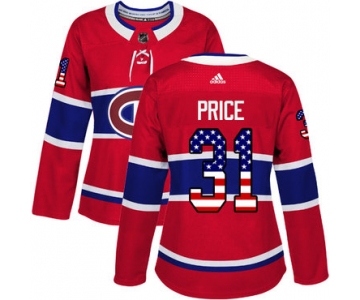 Adidas Montreal Canadiens #31 Carey Price Red Home Authentic USA Flag Women's Stitched NHL Jersey