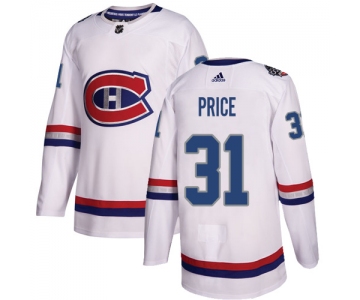 Adidas Montreal Canadiens #31 Carey Price White Authentic 2017 100 Classic Stitched Youth NHL Jersey