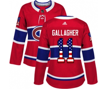 Adidas Montreal Canadiens #11 Brendan Gallagher Red Home Authentic USA Flag Women's Stitched NHL Jersey