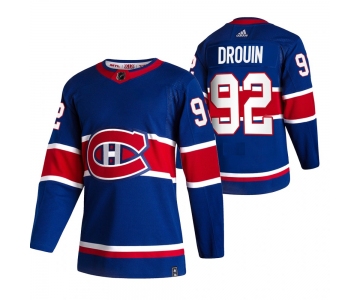 Montreal Canadiens #92 Jonathan Drouin Blue Men's Adidas 2020-21 Reverse Retro Alternate NHL Jersey