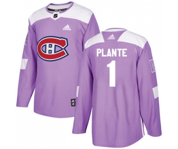 Adidas Canadiens #1 Jacques Plante Purple Authentic Fights Cancer Stitched NHL Jersey