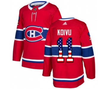 Adidas Canadiens #11 Saku Koivu Red Home Authentic USA Flag Stitched NHL Jersey