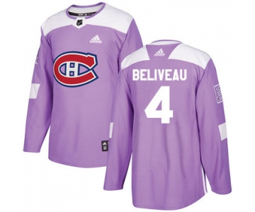 Adidas Canadiens #4 Jean Beliveau Purple Authentic Fights Cancer Stitched NHL Jersey