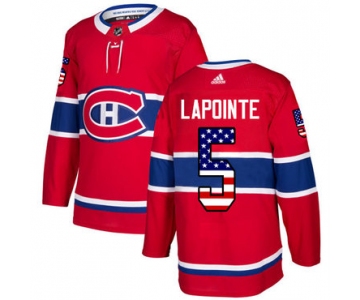 Adidas Canadiens #5 Guy Lapointe Red Home Authentic USA Flag Stitched NHL Jersey