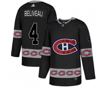 Men's Montreal Canadiens #4 Jean Beliveau Black Team Logos Fashion Adidas Jersey